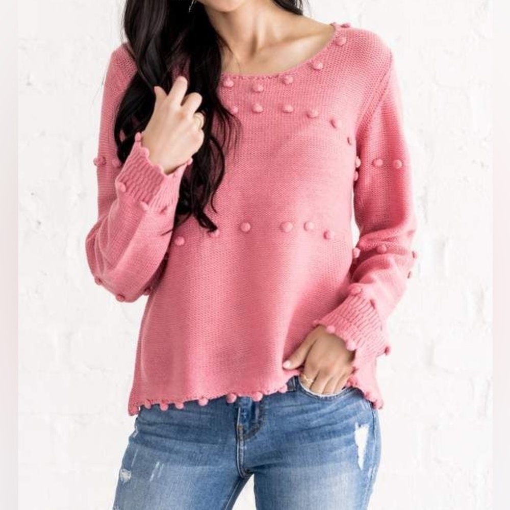 Rachel Parcell - Everyday shop pink threads lady pom-pom sweater